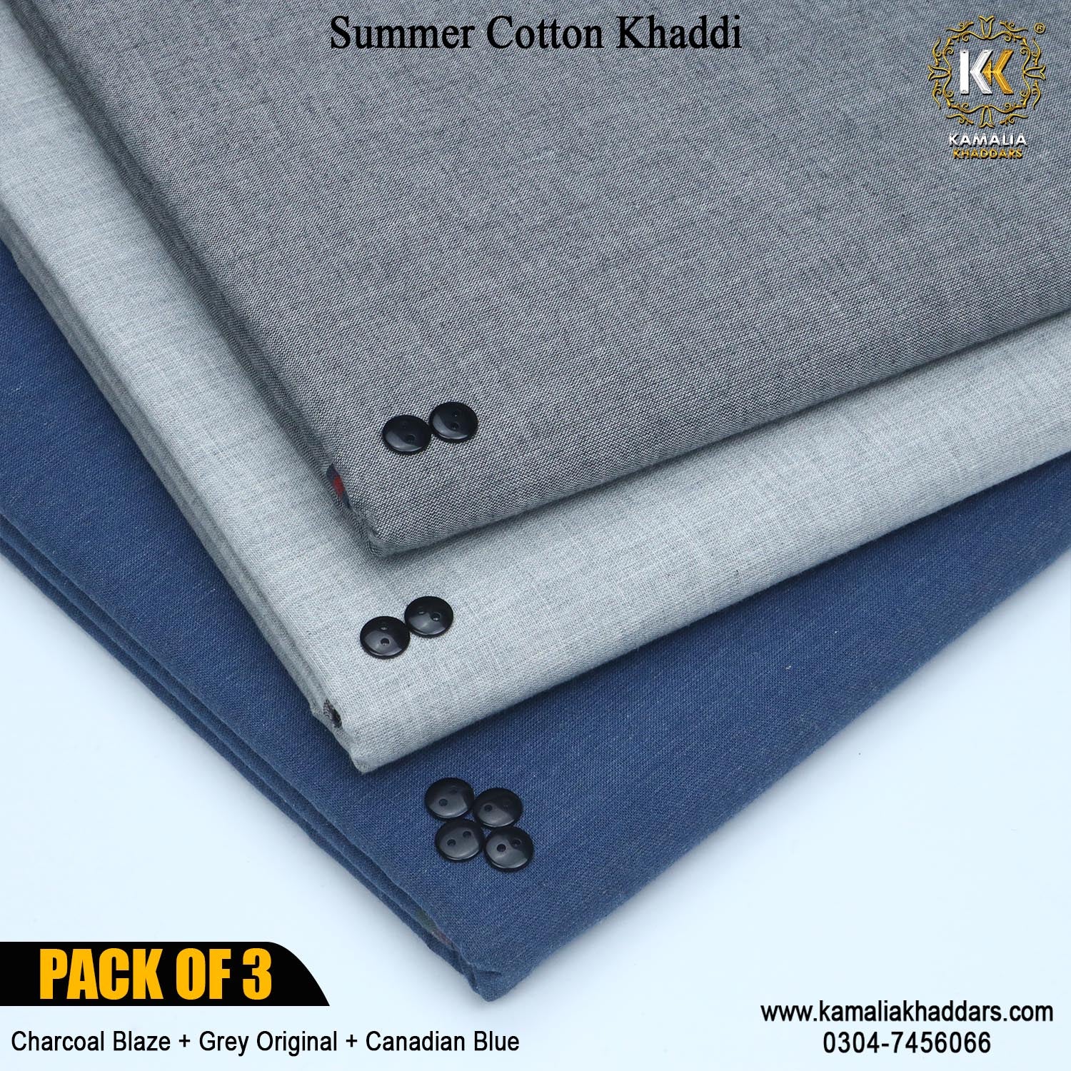 PACK OF 3 (Charcoal Blaze+Grey Original+Canadian Blue)