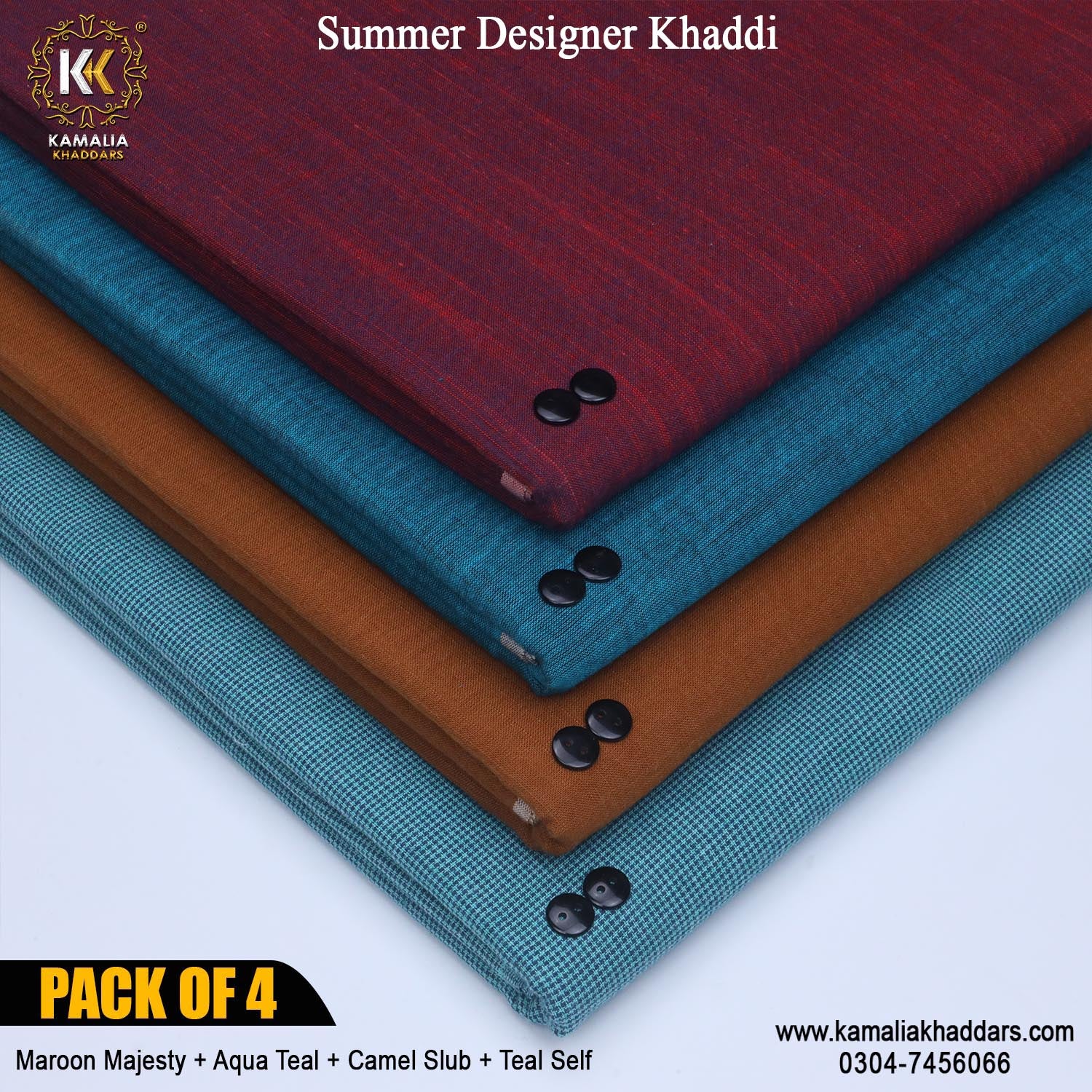 PACK OF 4 (Maroon Majesty+Aqua Teal+Camel Slub+Teal Self)