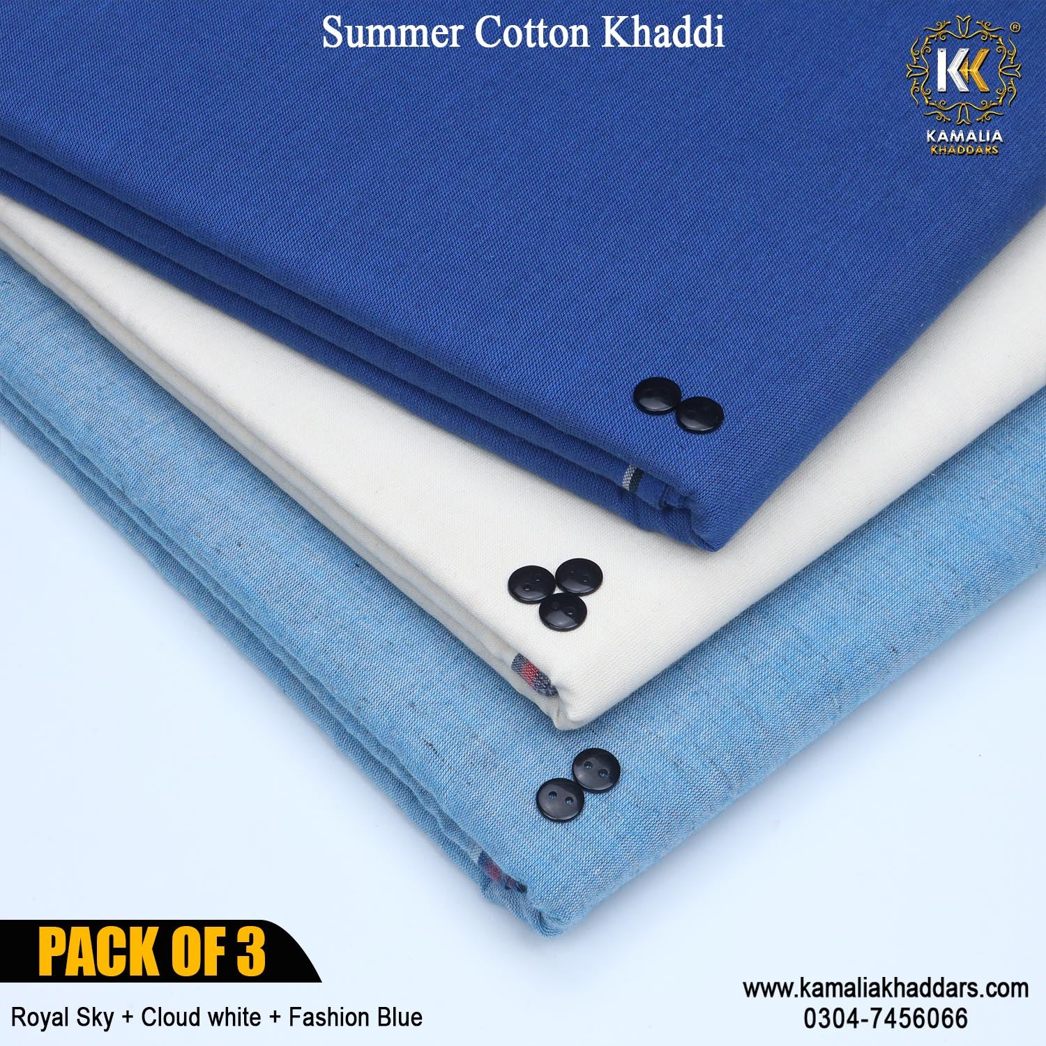 PACK OF 3 (Royal Blue+Cloud White+Fashion Blue)