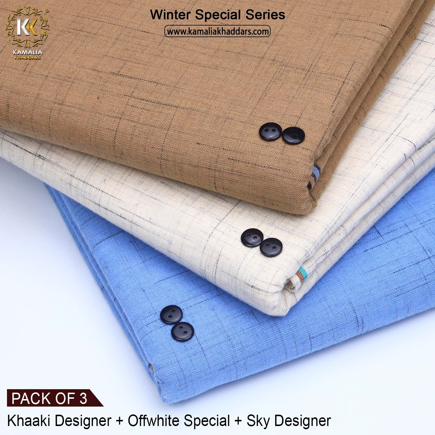 PACK OF 3 (KHAAKI DESIGNER+OFF-WHITE SPECIAL+SKY DESIGNER)