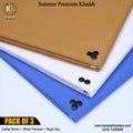 PACK OF 3 Premium Khaddi (Camel Brown+White Premium+Royal Sky)