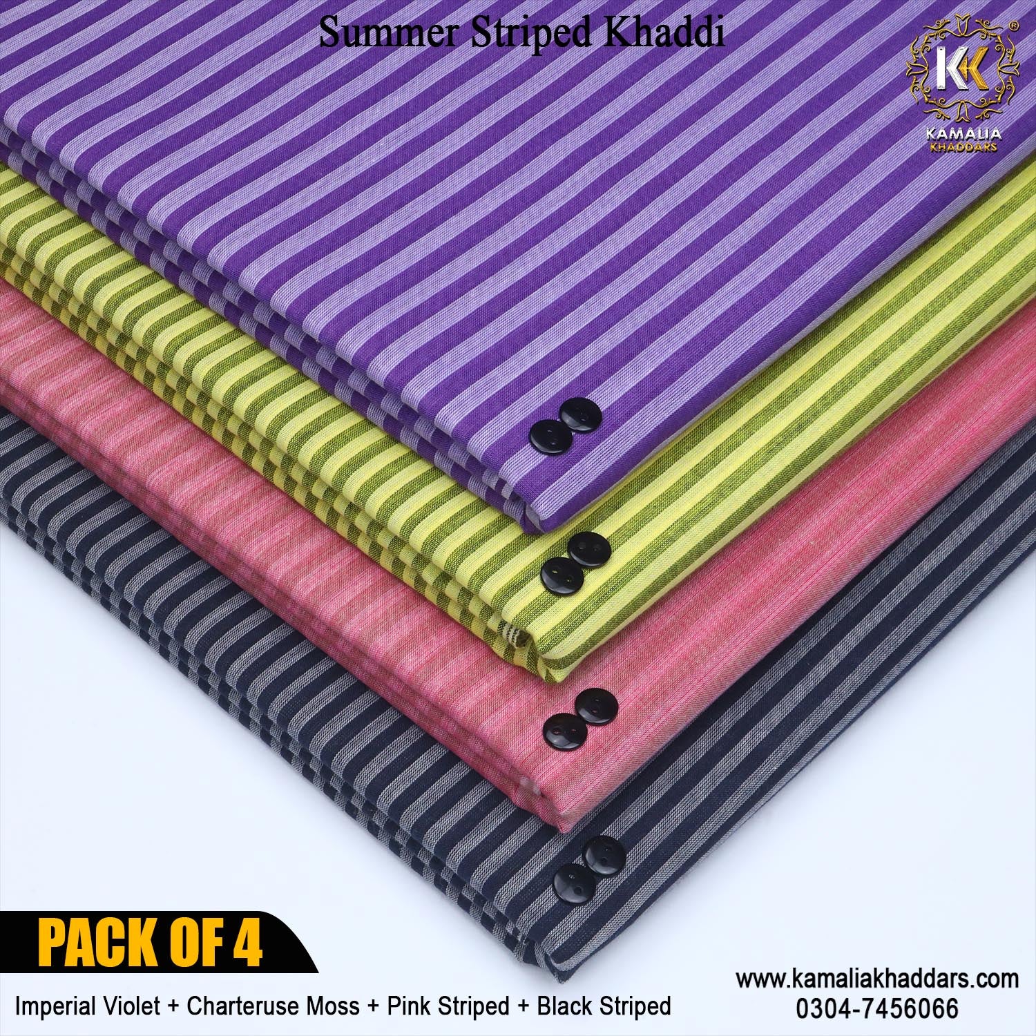PACK OF 4 (Imperial Violet+Chartereuse Moss+Striped Pink+Striped Black)