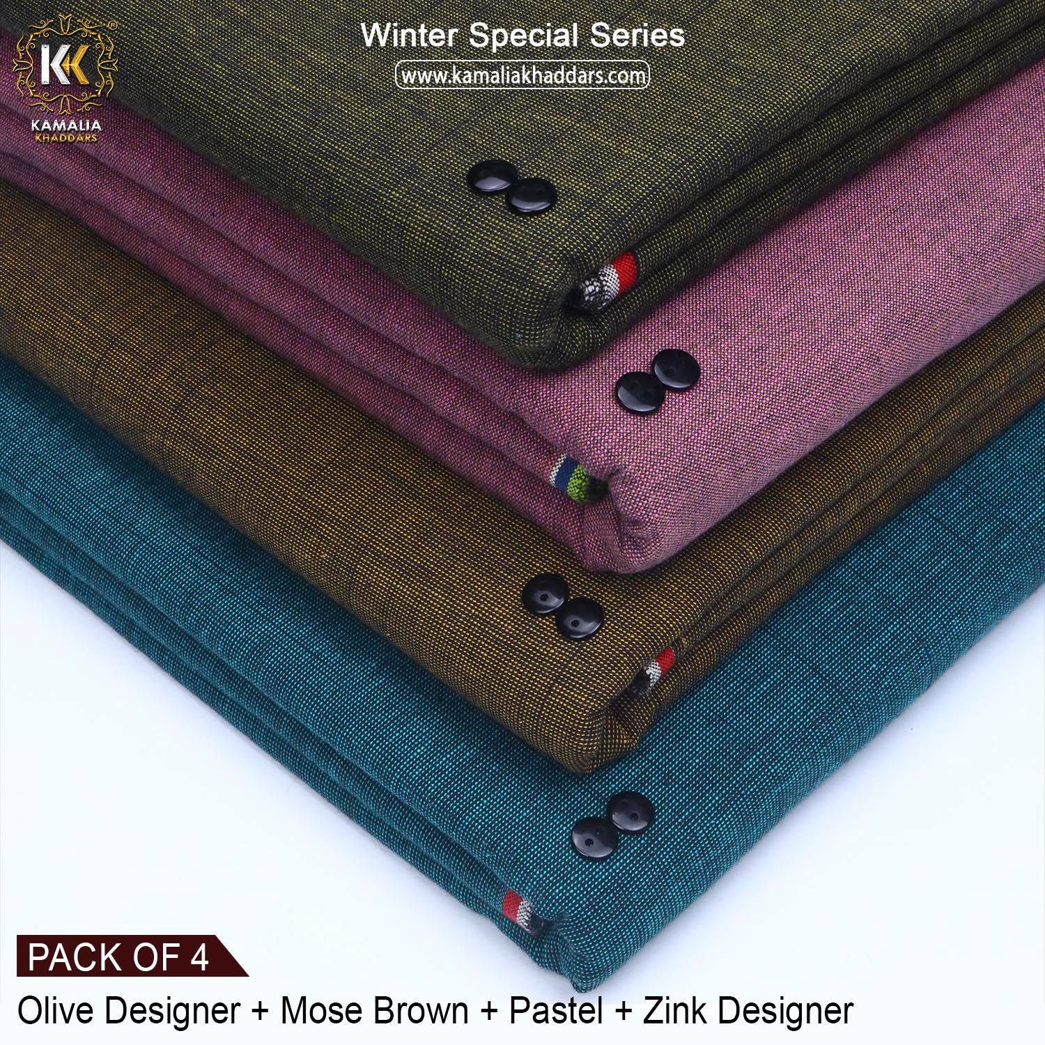 PACK OF 4 (OLIVE DESIGNER+MOSE BROWN+PASTEL+ZINK DESIGNER)