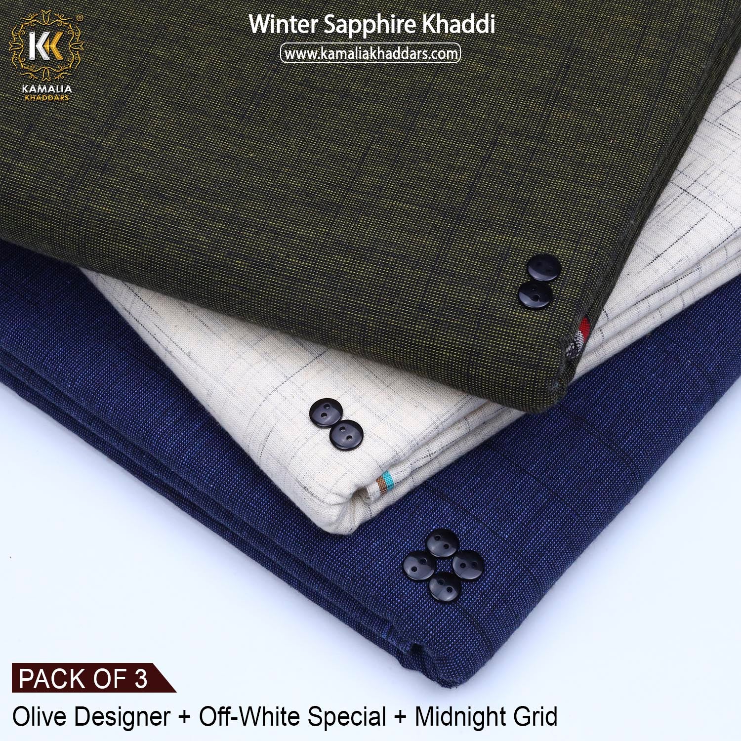 PACK OF 3 (OLIVE DESIGNER+OFF-WHITE SPECIAL+MIDNIGHT GRID)