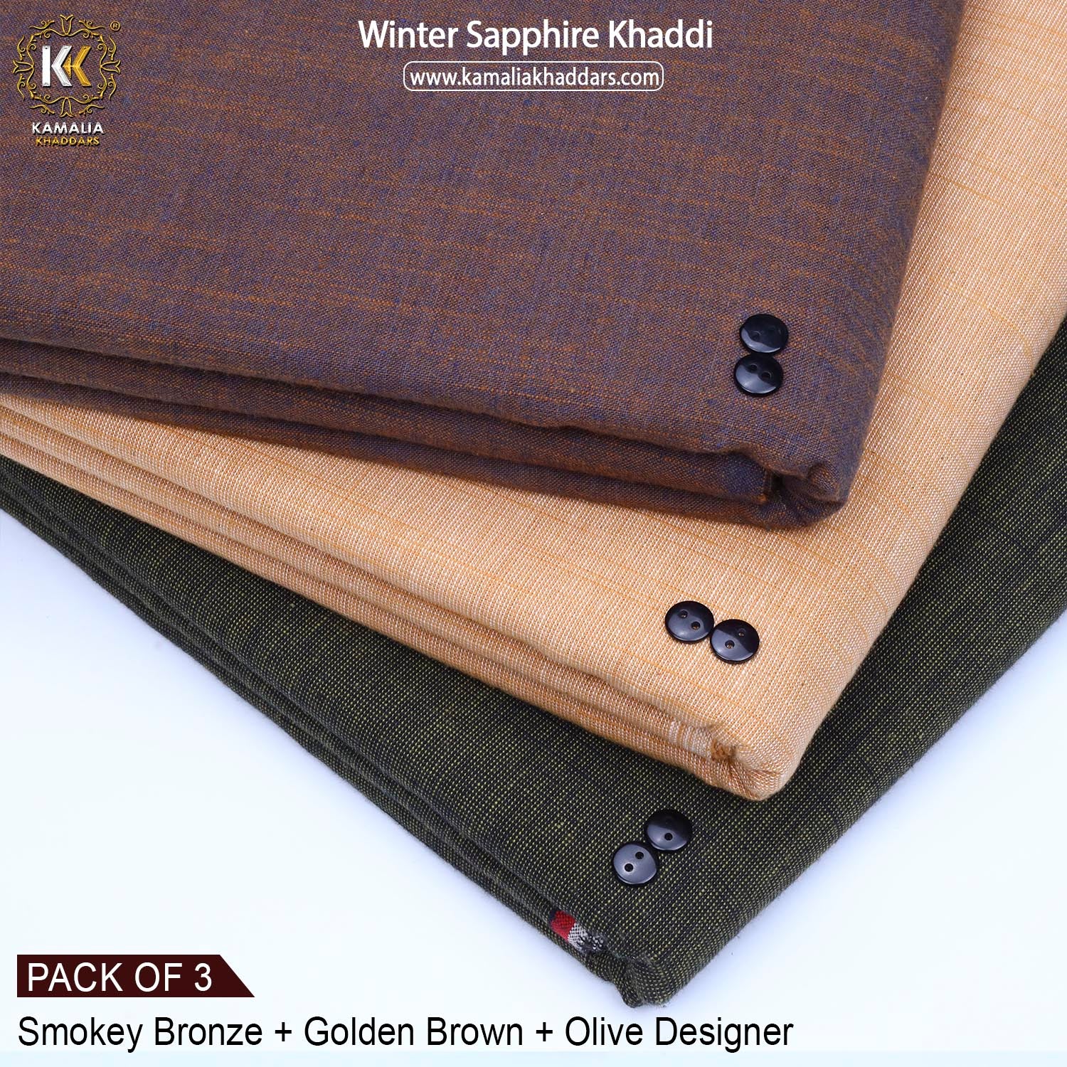 PACK OF 3 (SMOKEY BROZE+GOLDEN BROWN+OLIVE DESIGNER)