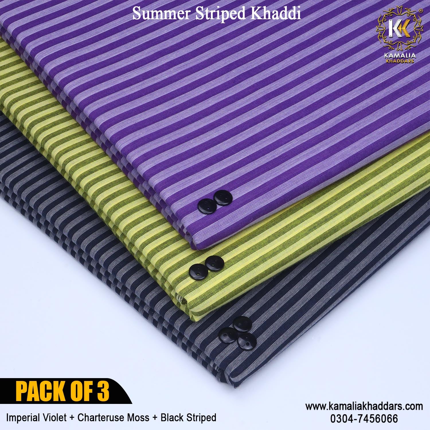 PACK OF 3 (Imperial Violet+Chartereuse Moss+Striped Black)