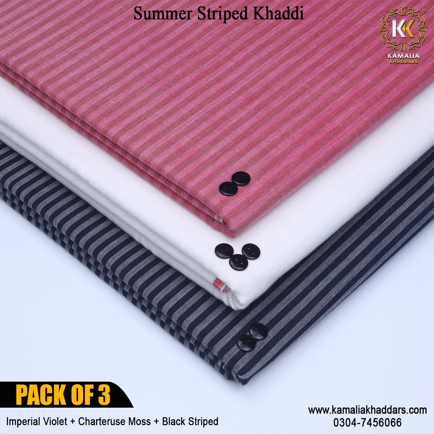 PACK OF 3 (Pink Striped+White Original+Black Striped)