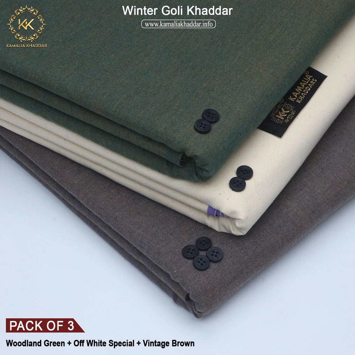 PACK OF 3 (WOODLAND GREEN+OFFWHITE SPECIAL+VINTAGE BROWN)
