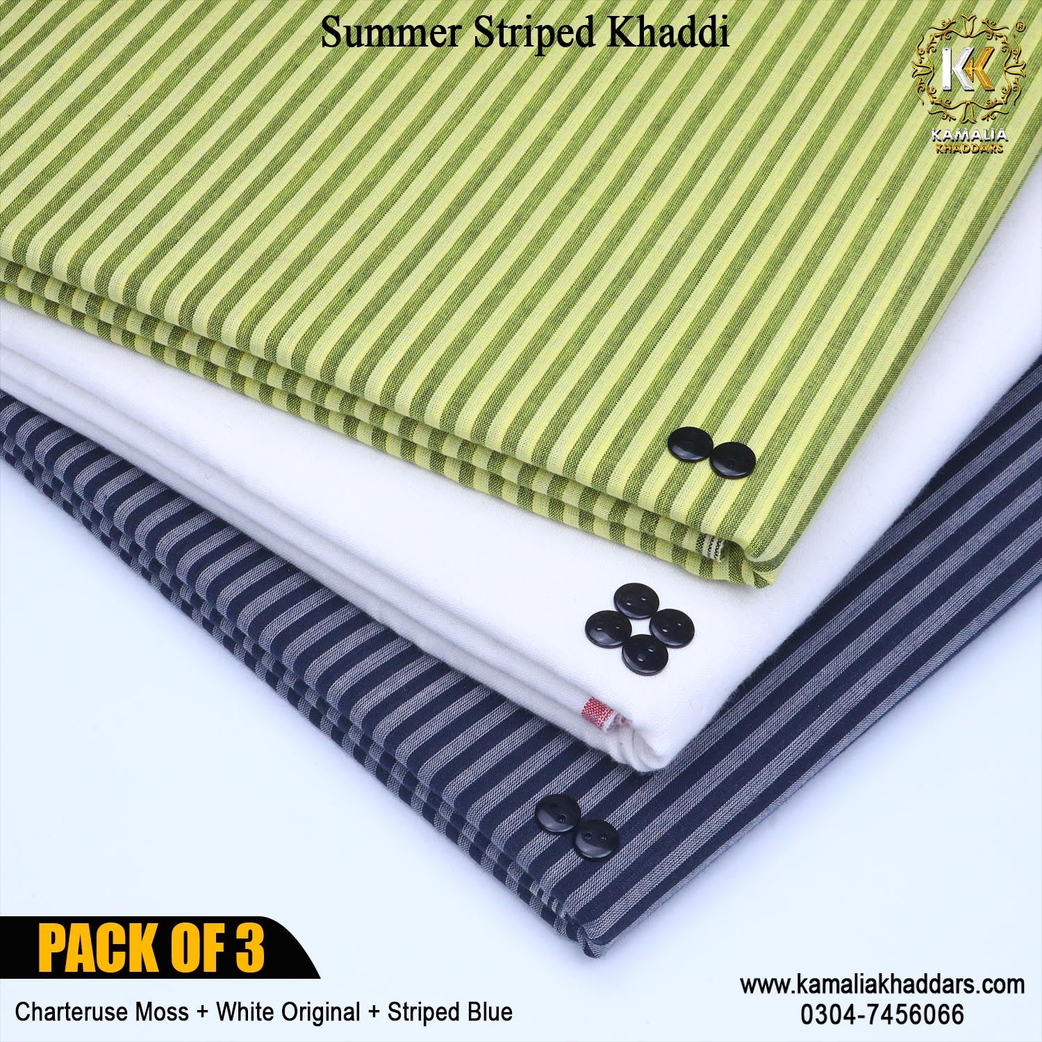 PACK OF 3 (Chartereuse Moss+White Original+Striped Black)