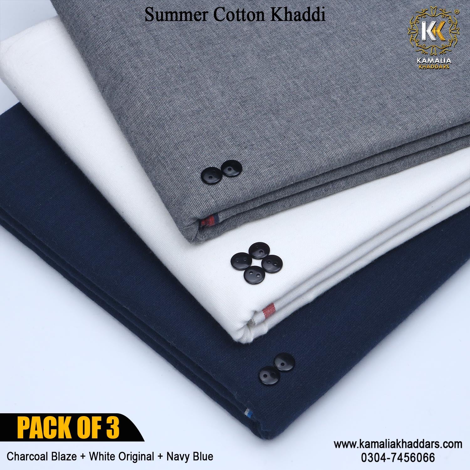 PACK OF 3 (Charcoal Blaze+White Original+Navy Blue)